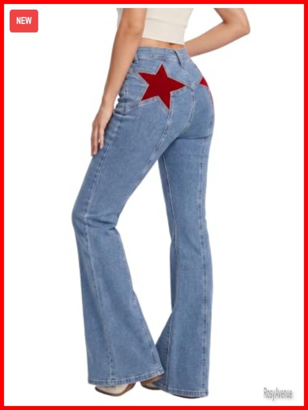 High Waisted Flare Jeans with Star Patches Y2K Denim Pants